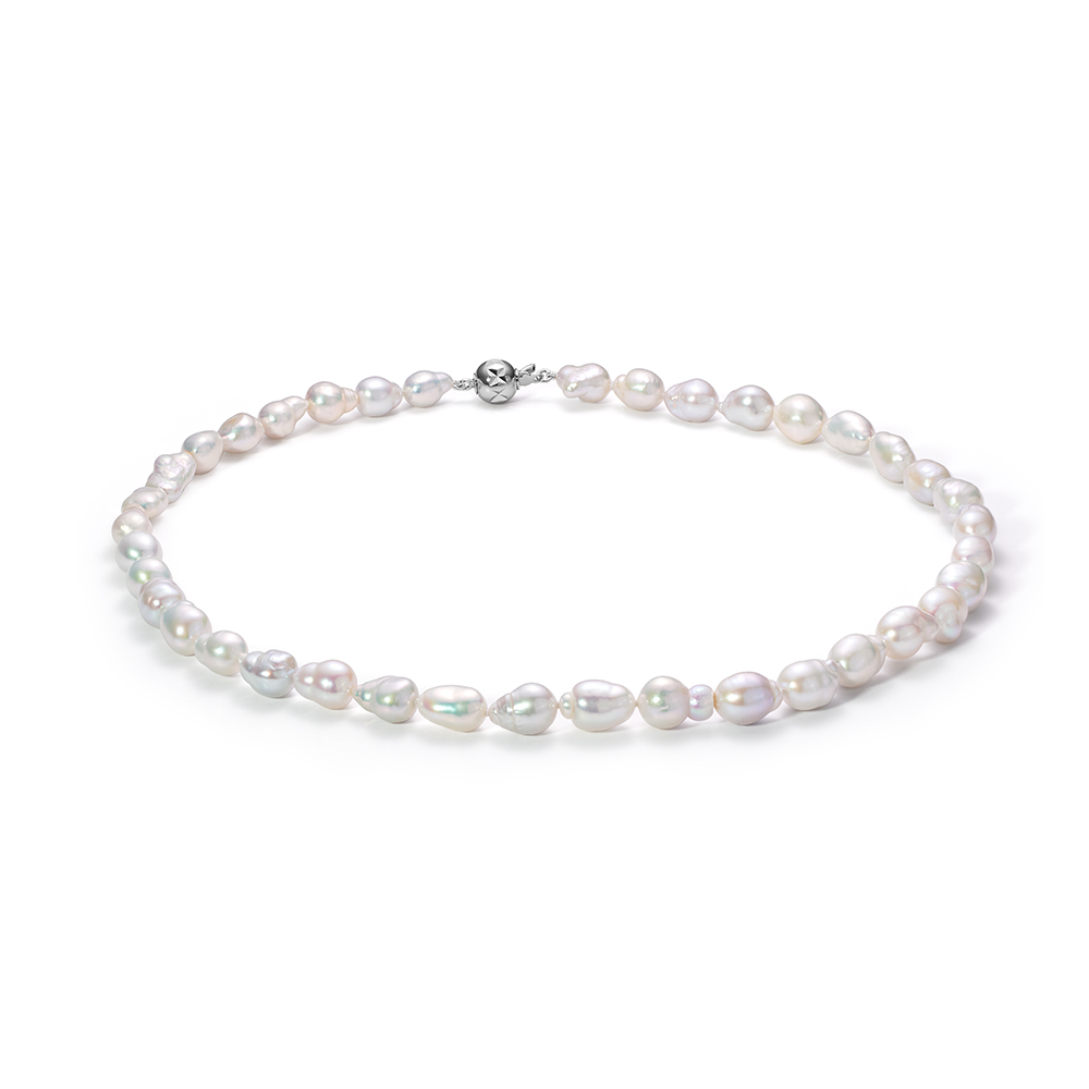 Ожерелье из белого барочного речного жемчуга 7,5-8 мм. Качество жемчуга наивысшее ААА. Артикул 8425