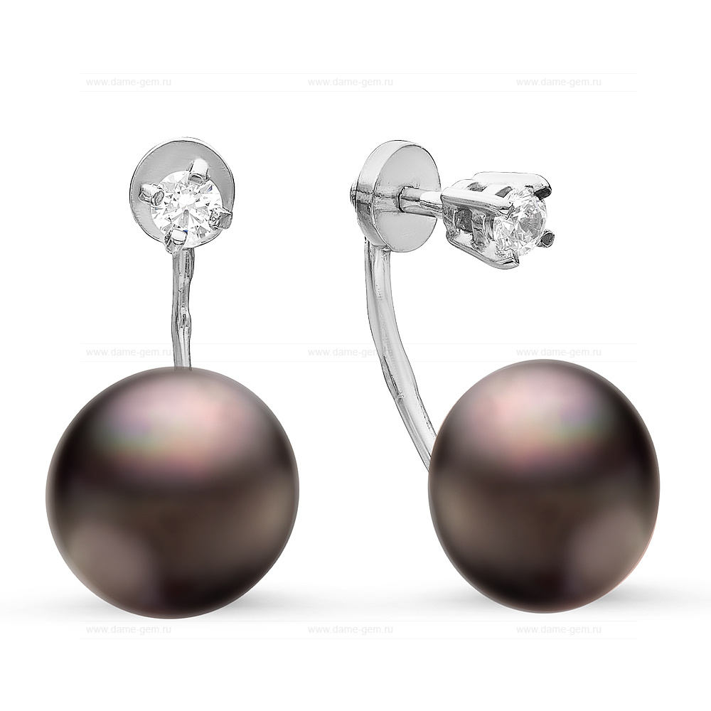 Двойные пусеты "Dior" из серебра с черными жемчужинами 9,5-10 мм. Артикул 10931 Двойные пусеты "Dior" из серебра с черными жемчужинами 9,5-10 мм. Артикул 10931