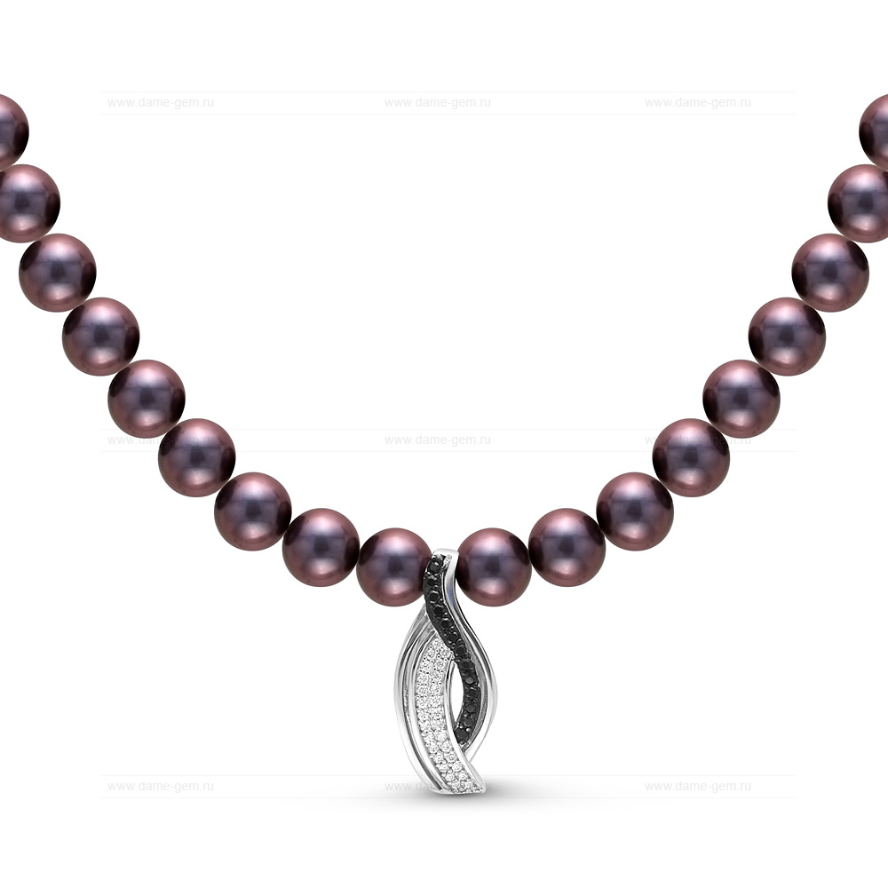 Ожерелье с кулоном из черного круглого речного жемчуга 7-7,5 мм. Качество жемчуга наивысшее ААА. Артикул 10595
