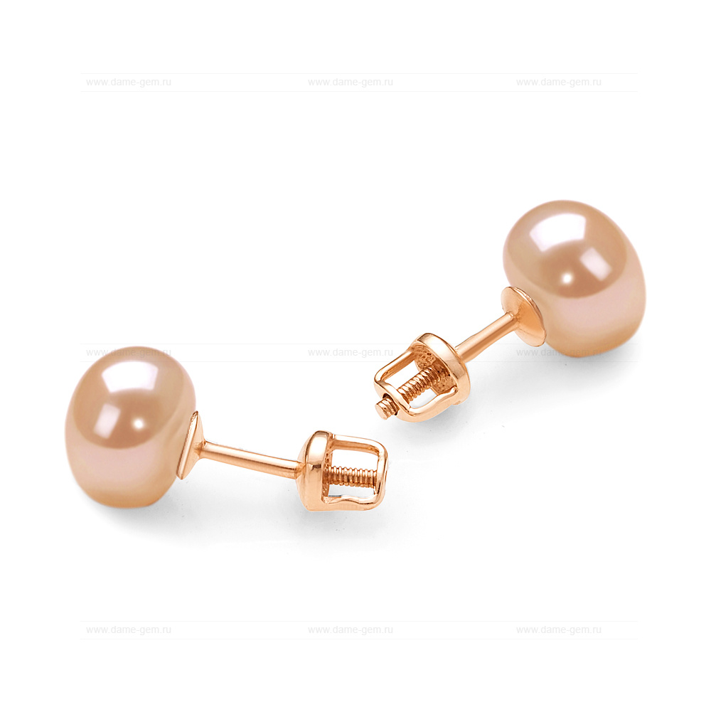 Пусеты из серебра с розовыми жемчужинами 8,5-9 мм. Артикул 11755 Пусеты из серебра с розовыми жемчужинами 8,5-9 мм. Артикул 11755