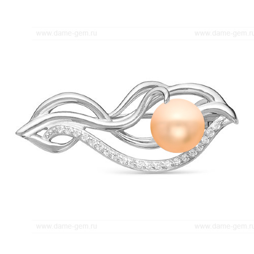Брошь из серебра с розовой жемчужиной 8,5-9 мм. Артикул 8628