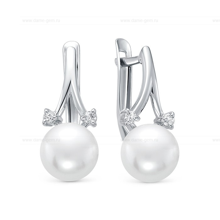 Серьги из серебра с белыми жемчужинами 8 мм. Артикул 12064