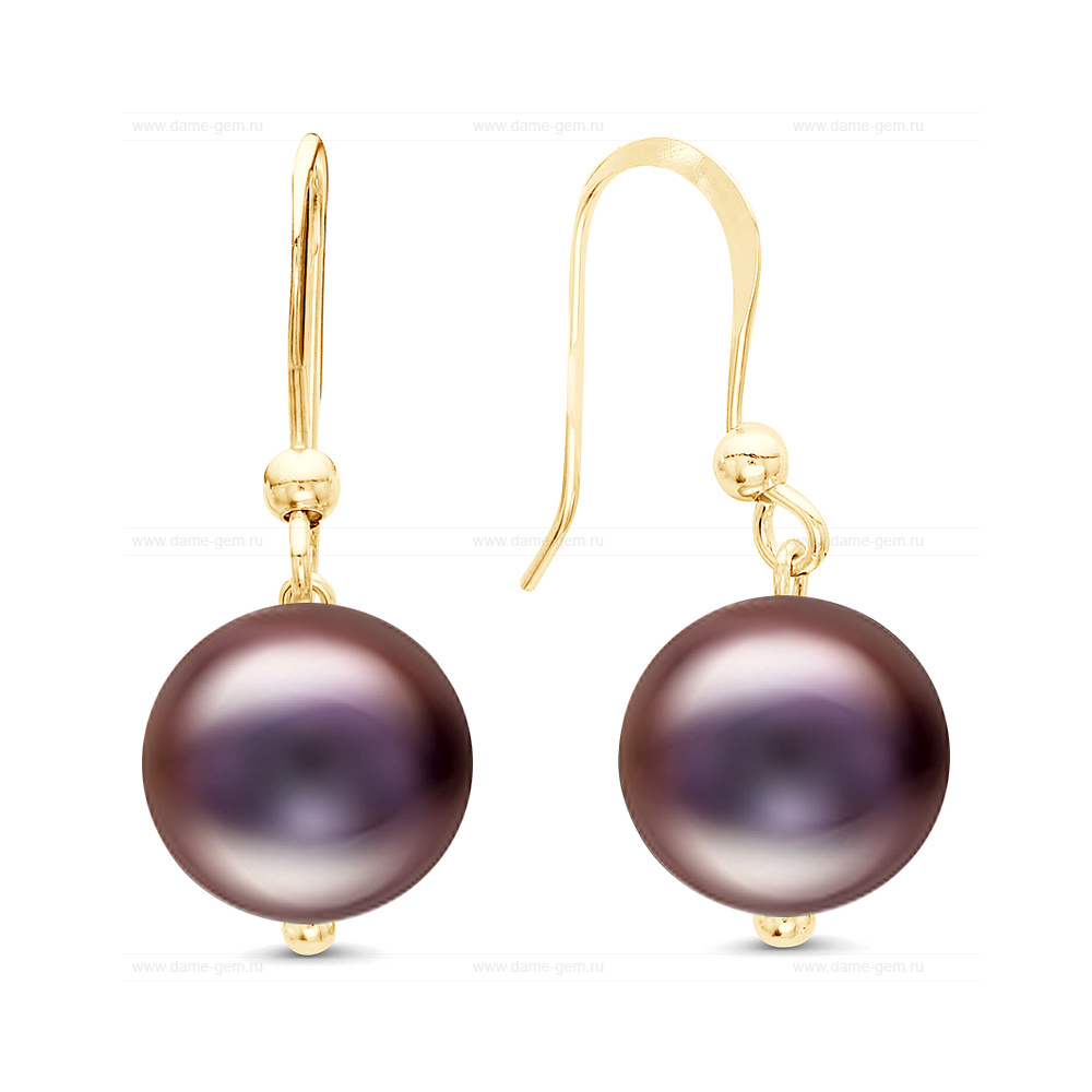 Серьги из серебра с черными жемчужинами 9-10 мм. Артикул 11262