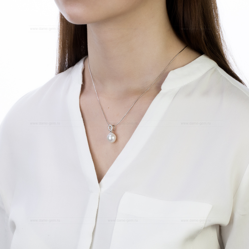 Кулон из серебра с белой Австралийской жемчужиной 10-10,5 мм. Артикул 12248