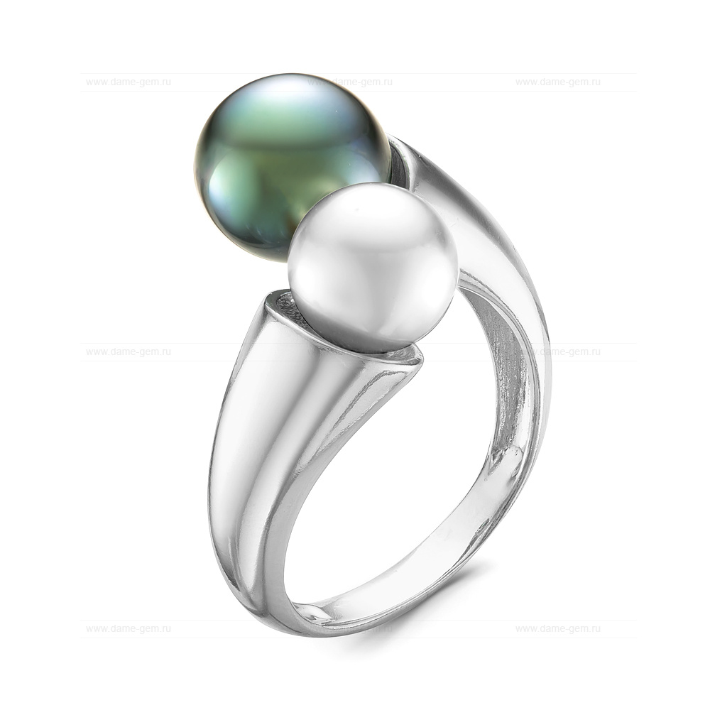 Кольцо из серебра 925 пробы с морской и речной жемчужинами 7,5-10 мм. Артикул 11896 Кольцо из серебра 925 пробы с морской и речной жемчужинами 7,5-10 мм. Артикул 11896