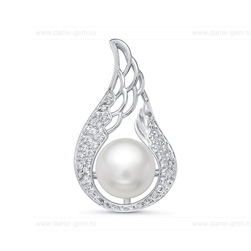 Кулон серебряный с белой жемчужиной 8,5-9 мм. Артикул 10989