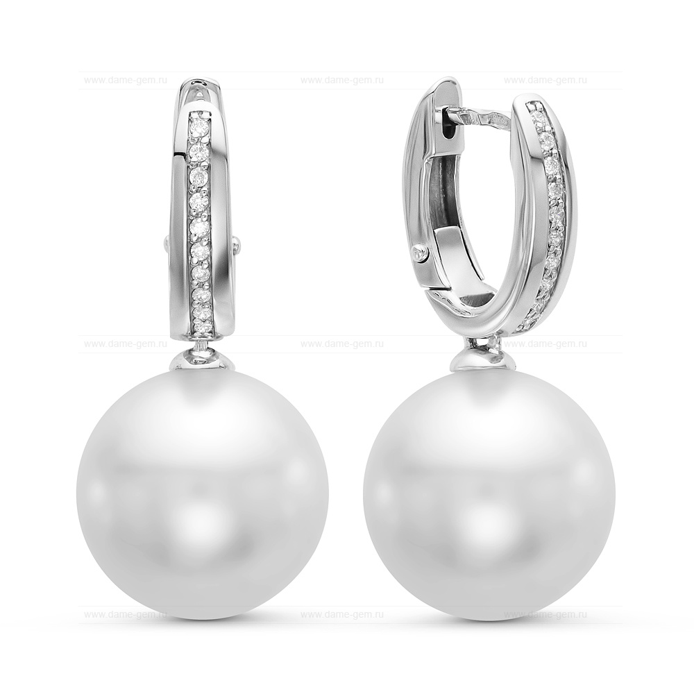 Серьги из золота с белыми Австралийскими жемчужинами 13-13,5 мм. Артикул 10018
