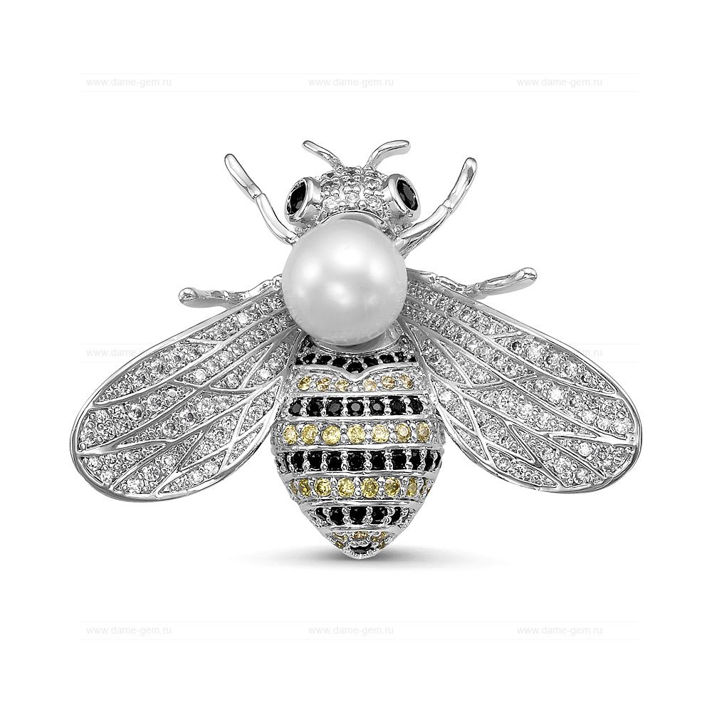 Брошь-кулон из сплава с белой речной жемчужиной 8,5-9 мм. Артикул 11953