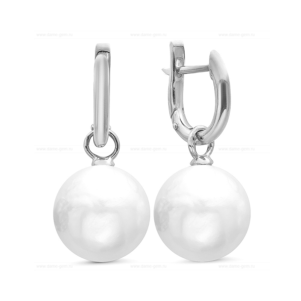 Серьги из серебра с японскими белыми жемчужинами 13-13,5 мм. Артикул 11486 Серьги из серебра с японскими белыми жемчужинами 13-13,5 мм. Артикул 11486