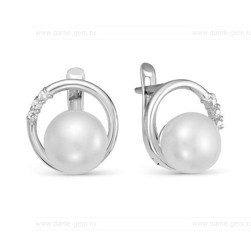 Серьги из белого золота с белыми жемчужинами 8,5-9 мм. Артикул 11509 Серьги из белого золота с белыми жемчужинами 8,5-9 мм. Артикул 11509