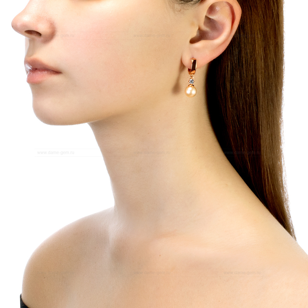 Серьги из серебра с розовыми жемчужинами 9-9,5 мм. Артикул 11347