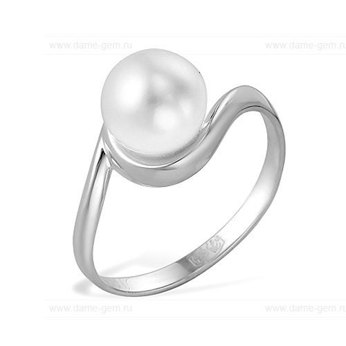 Кольцо из белого золота 585 пробы с белой жемчужиной 7,5-8 мм. Артикул 10104