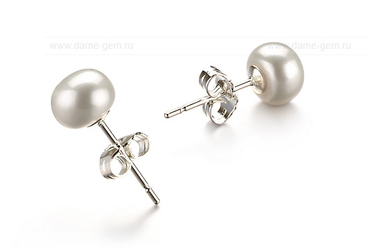 Пусеты из серебра с белыми жемчужинами 5-6 мм. Артикул 8530