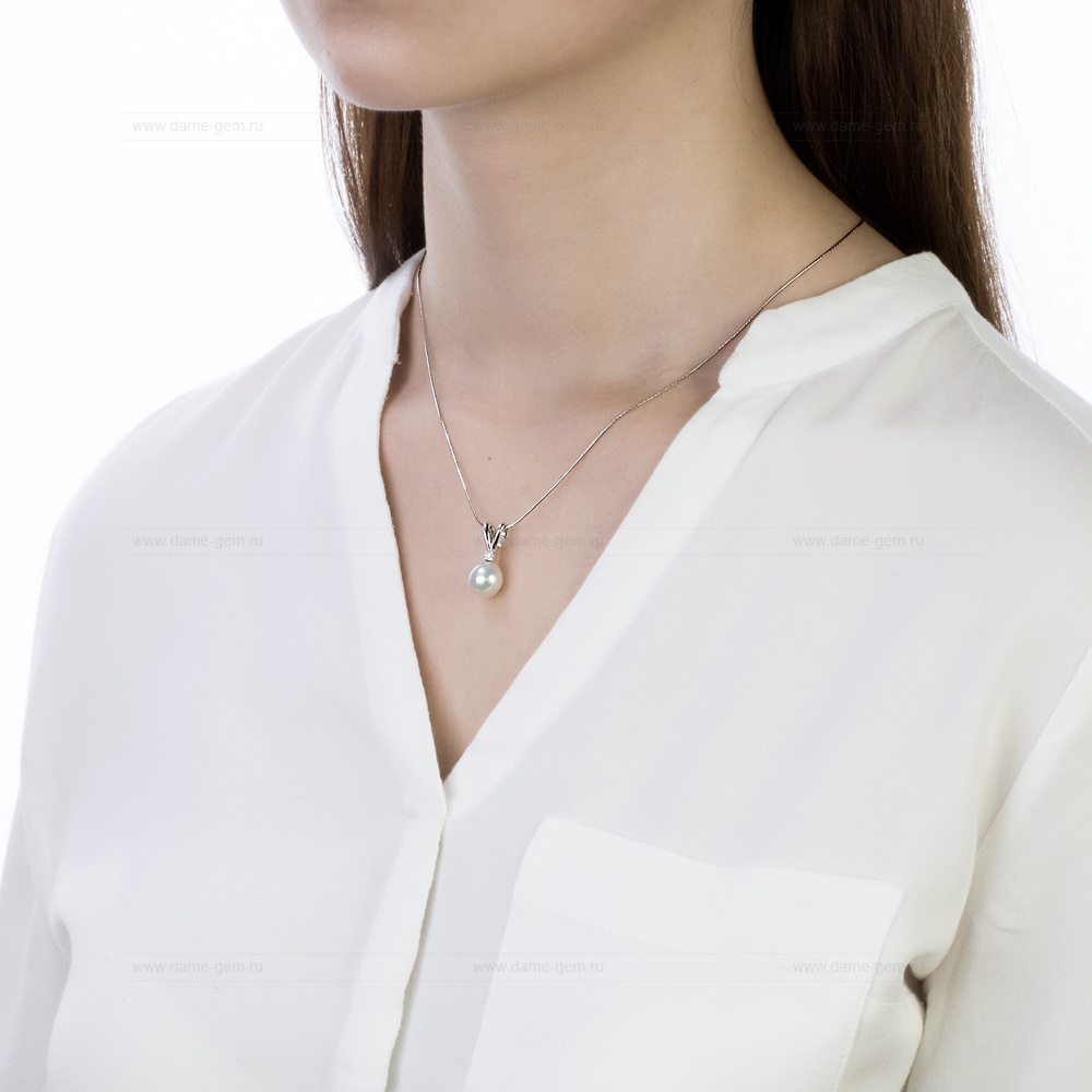 Кулон из серебра с белой Австралийской жемчужиной 9-9,5 мм. Артикул 12254 Кулон из серебра с белой Австралийской жемчужиной 9-9,5 мм. Артикул 12254