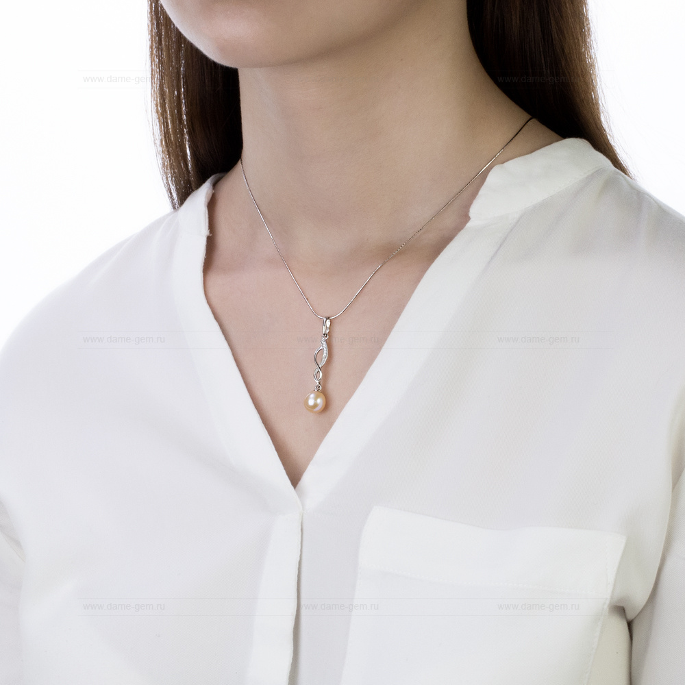 Кулон из серебра с розовой жемчужиной 8,5-9 мм. Артикул 11596