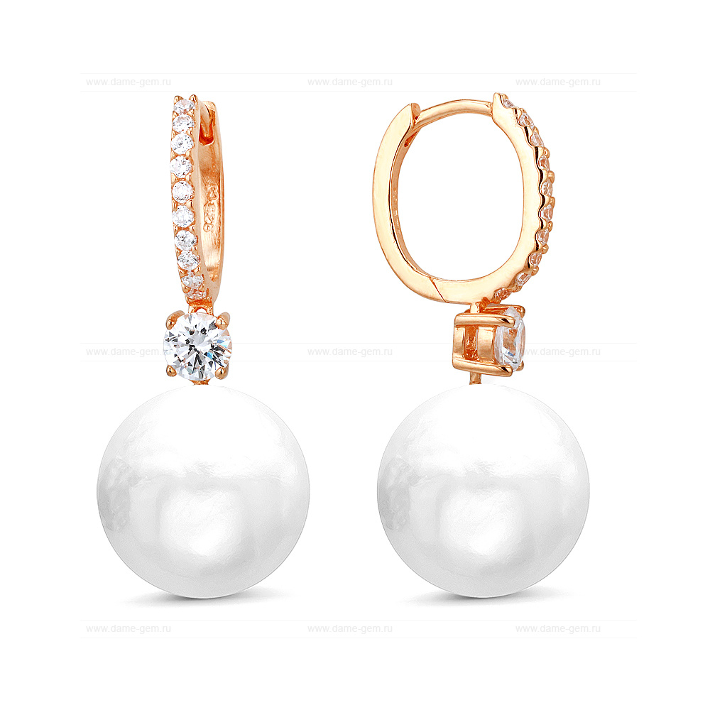 Серьги из серебра с японскими белыми жемчужинами 14-14,5 мм. Артикул 10222