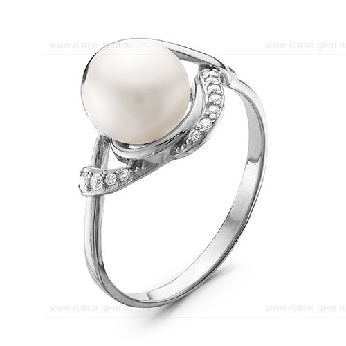Кольцо из белого золота 585 пробы с белой жемчужиной 7-7,5 мм. Артикул 12795