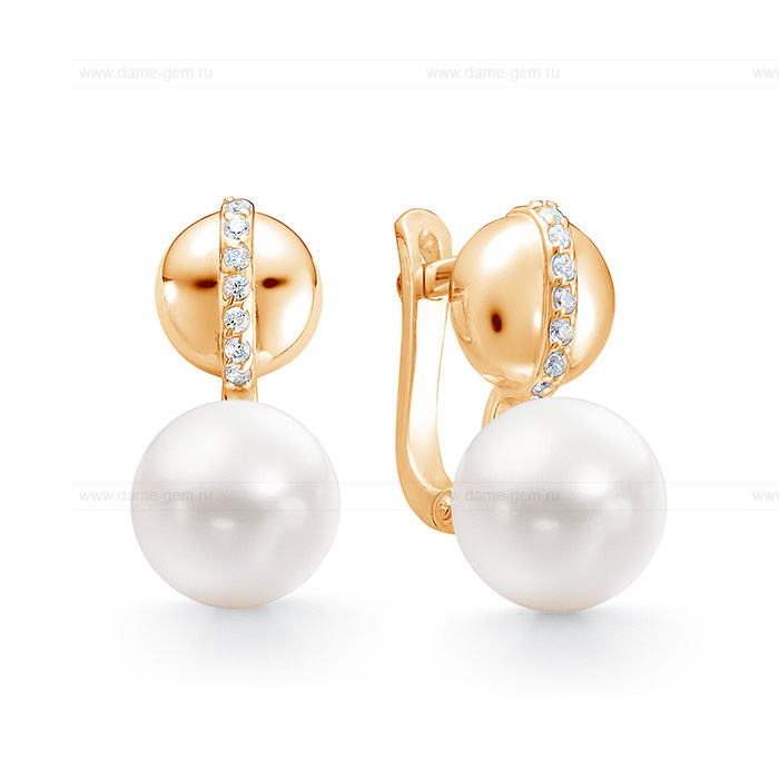 Серьги из красного золота с белыми жемчужинами 8,5-9 мм. Артикул 12170 Серьги из красного золота с белыми жемчужинами 8,5-9 мм. Артикул 12170