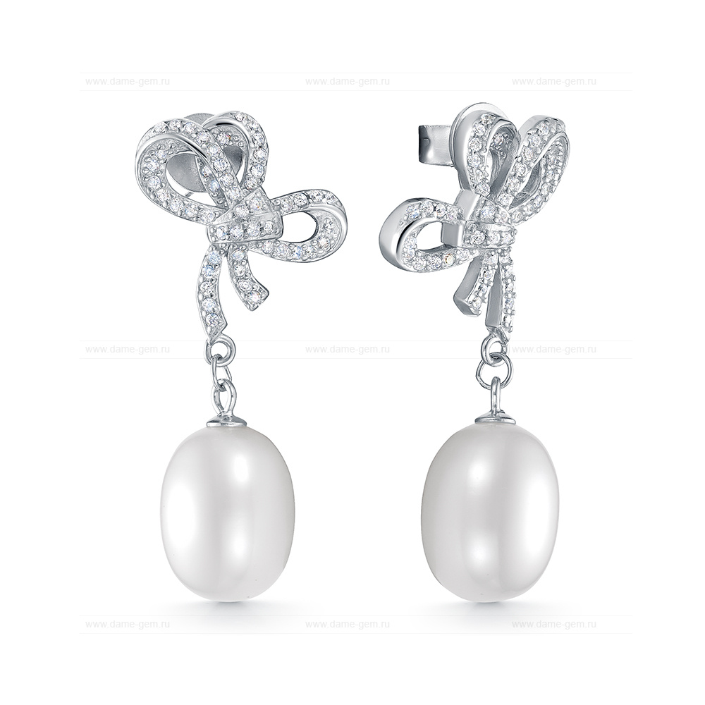 Серьги из серебра с белыми жемчужинами 10-10,5 мм. Артикул 10113 Серьги из серебра с белыми жемчужинами 10-10,5 мм. Артикул 10113
