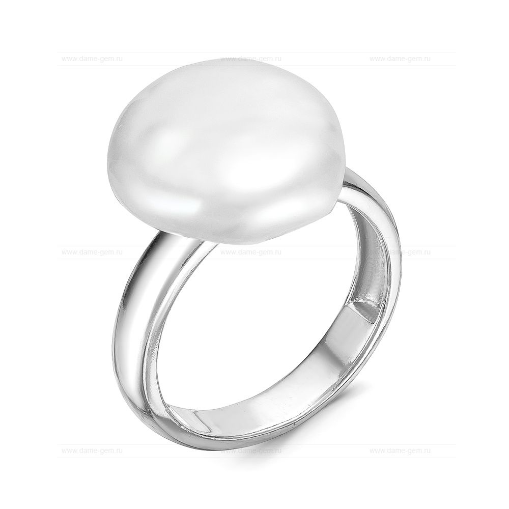 Кольцо из серебра 925 пробы с белой барочной жемчужиной 13 мм. Артикул 11802