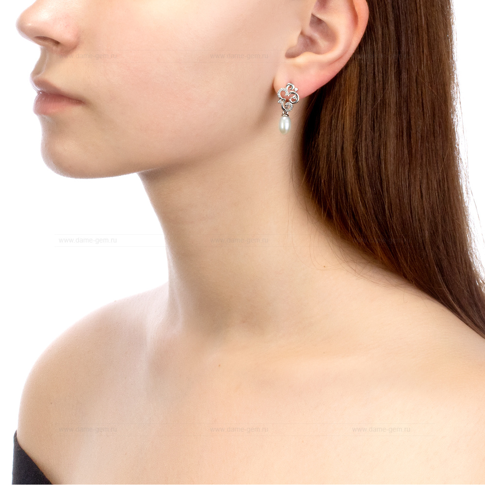 Серьги из серебра с белыми жемчужинами 7,5-8 мм. Артикул 9226