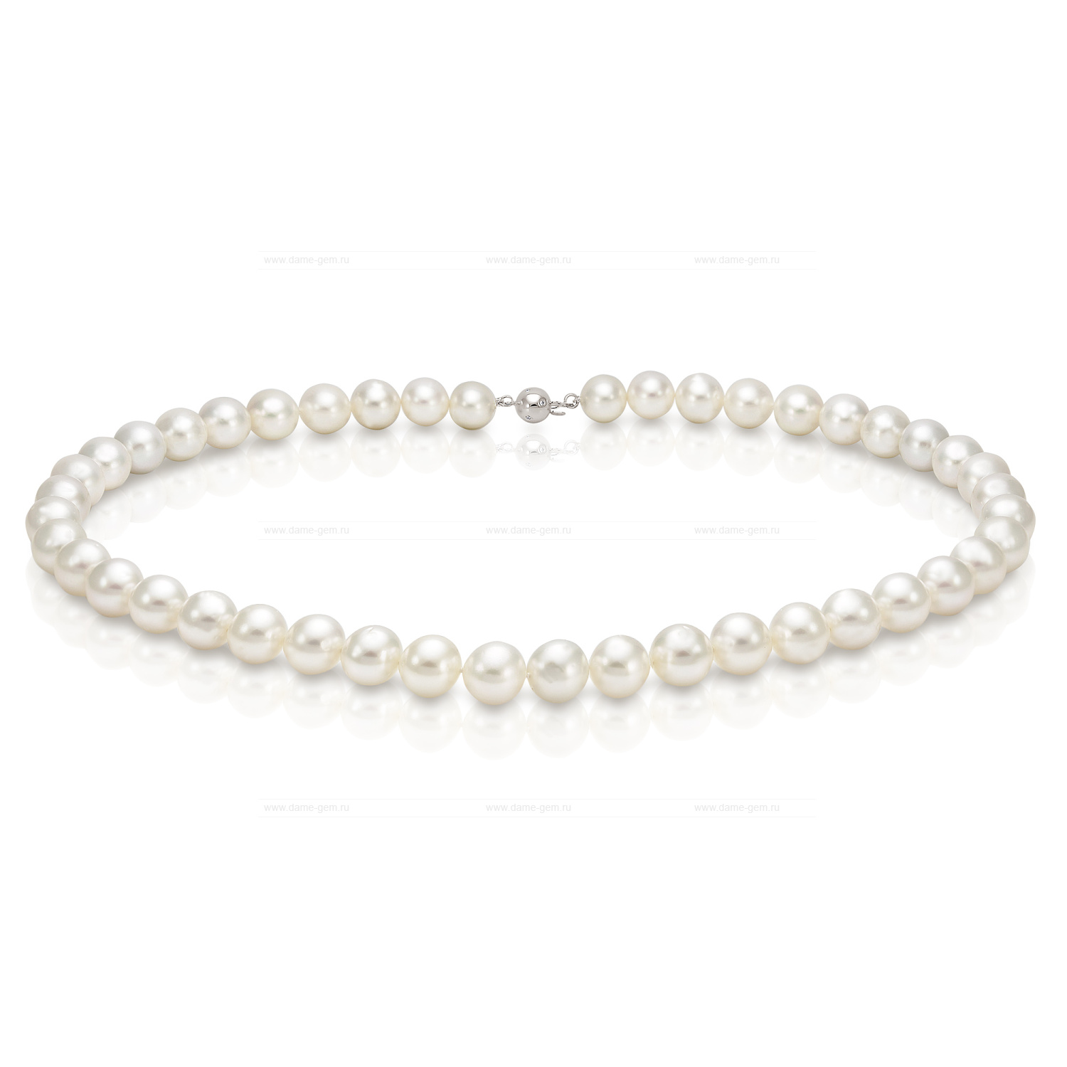 Ожерелье из белого круглого морского жемчуга 8,5-9,5 мм. Качество жемчуга наивысшее ААА. Артикул 7650