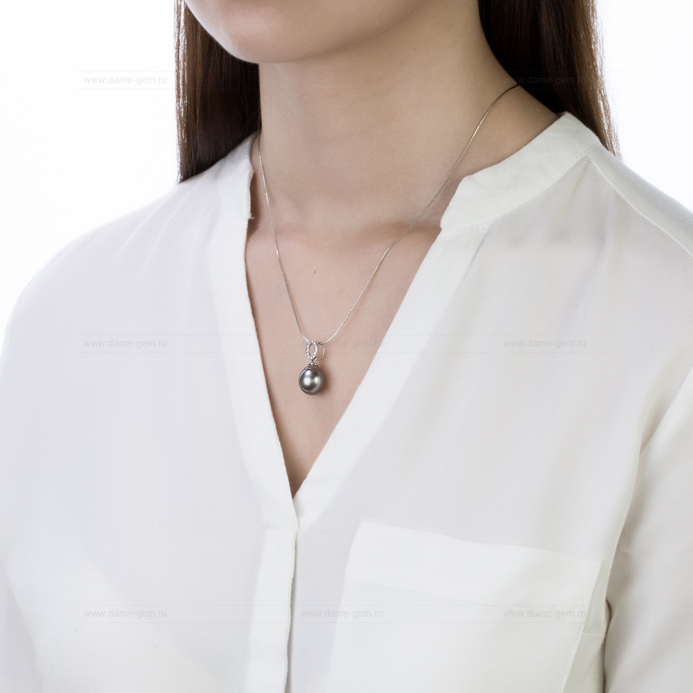 Кулон из серебра с черной Таитянской жемчужиной 11-11,5 мм. Артикул 11090