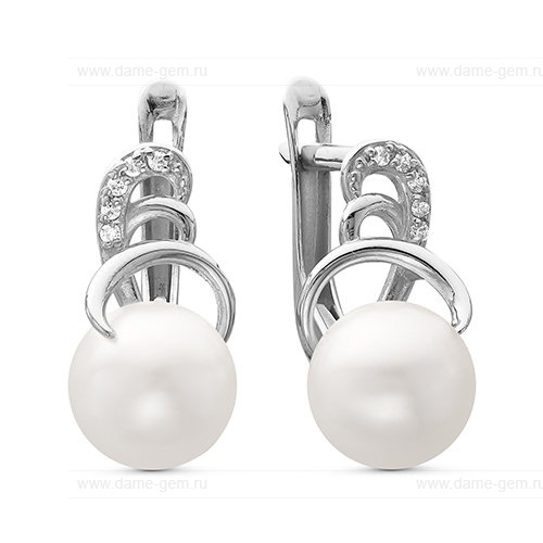 Серьги из белого золота с белыми жемчужинами 7,5-8 мм. Артикул 12782 Серьги из белого золота с белыми жемчужинами 7,5-8 мм. Артикул 12782