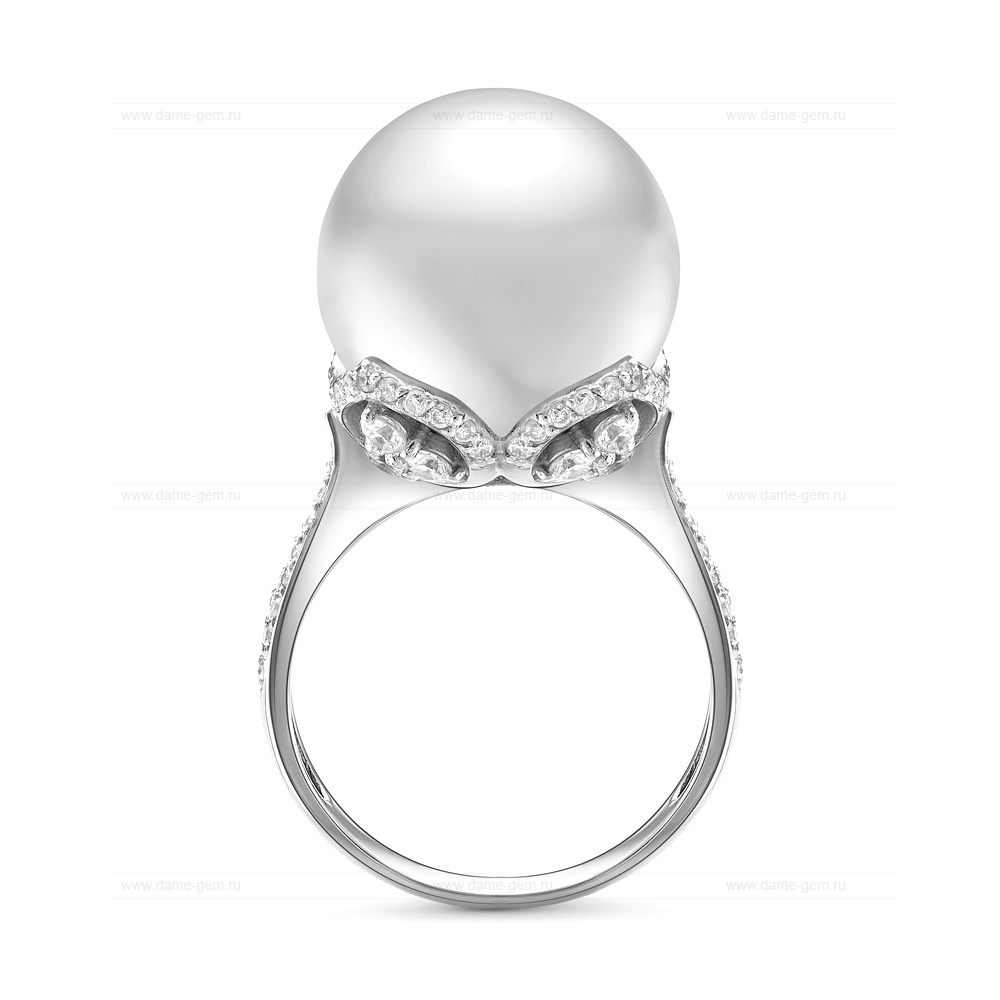 Кольцо из серебра 925 пробы с белой японской жемчужиной 13-14 мм. Артикул 11550 Кольцо из серебра 925 пробы с белой японской жемчужиной 13-14 мм. Артикул 11550