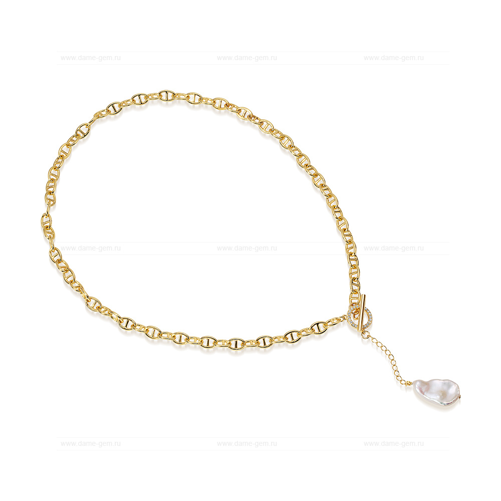 Колье из бижутерного сплава с белой барочной жемчужиной 12-17 мм. Качество жемчуга наивысшее ААА. Артикул 12741 Колье из бижутерного сплава с белой барочной жемчужиной 12-17 мм. Качество жемчуга наивысшее ААА. Артикул 12741