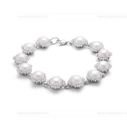 Браслет из серебра с белыми речными жемчужинами 8-8,5 мм. Качество жемчуга наивысшее ААА. Артикул 12084
