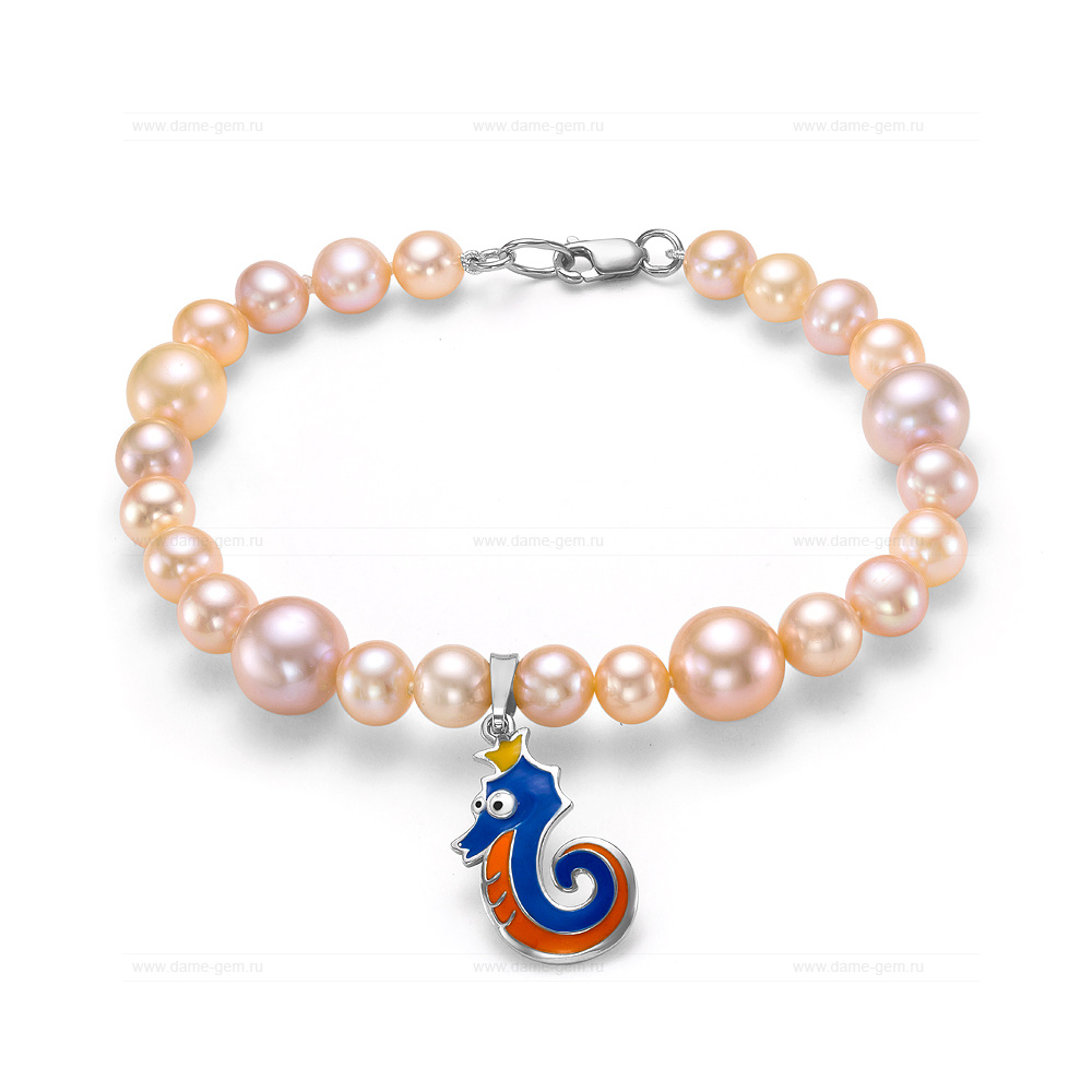 Детский браслет из розового жемчуга 6-9 мм. Качество жемчуга наивысшее ААА. Артикул 11888