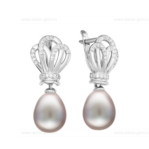 Серьги из серебра с серебристыми жемчужинами 10-11 мм. Артикул 12333