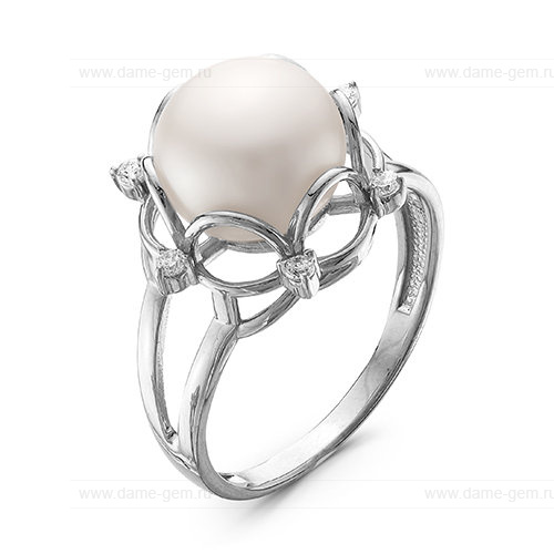 Кольцо из серебра 925 пробы с белой жемчужиной 9,5-10 мм. Артикул 11724