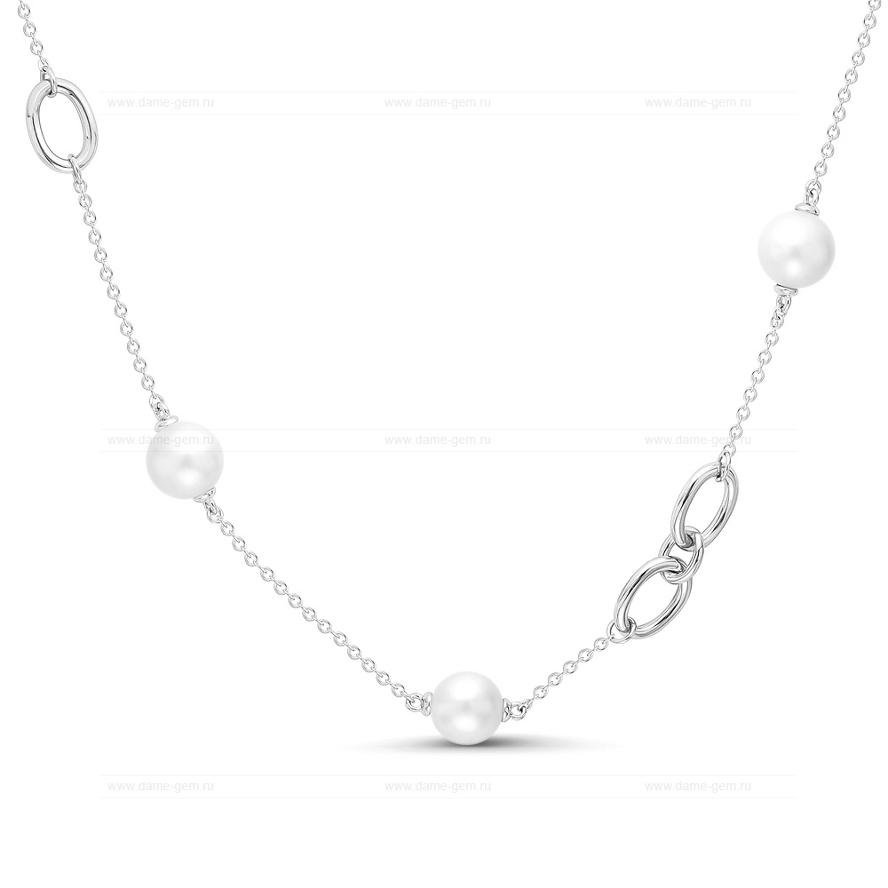 Колье из серебра 925 пробы, украшенное белым жемчугом "Эдисон" 12-14 мм. Артикул 11356 Колье из серебра 925 пробы, украшенное белым жемчугом "Эдисон" 12-14 мм. Артикул 11356