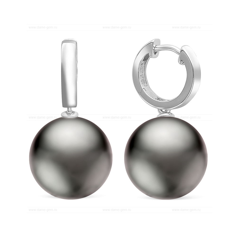 Серьги из золота с черными Таитянскими жемчужинами 12-12,5 мм. Артикул 11253