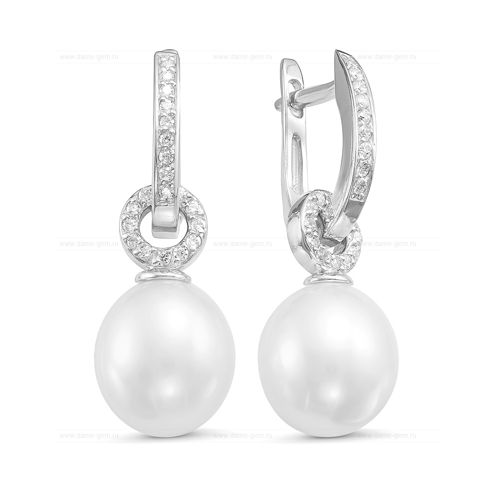 Серьги из серебра с белыми жемчужинами 9-10 мм. Артикул 11938 Серьги из серебра с белыми жемчужинами 9-10 мм. Артикул 11938