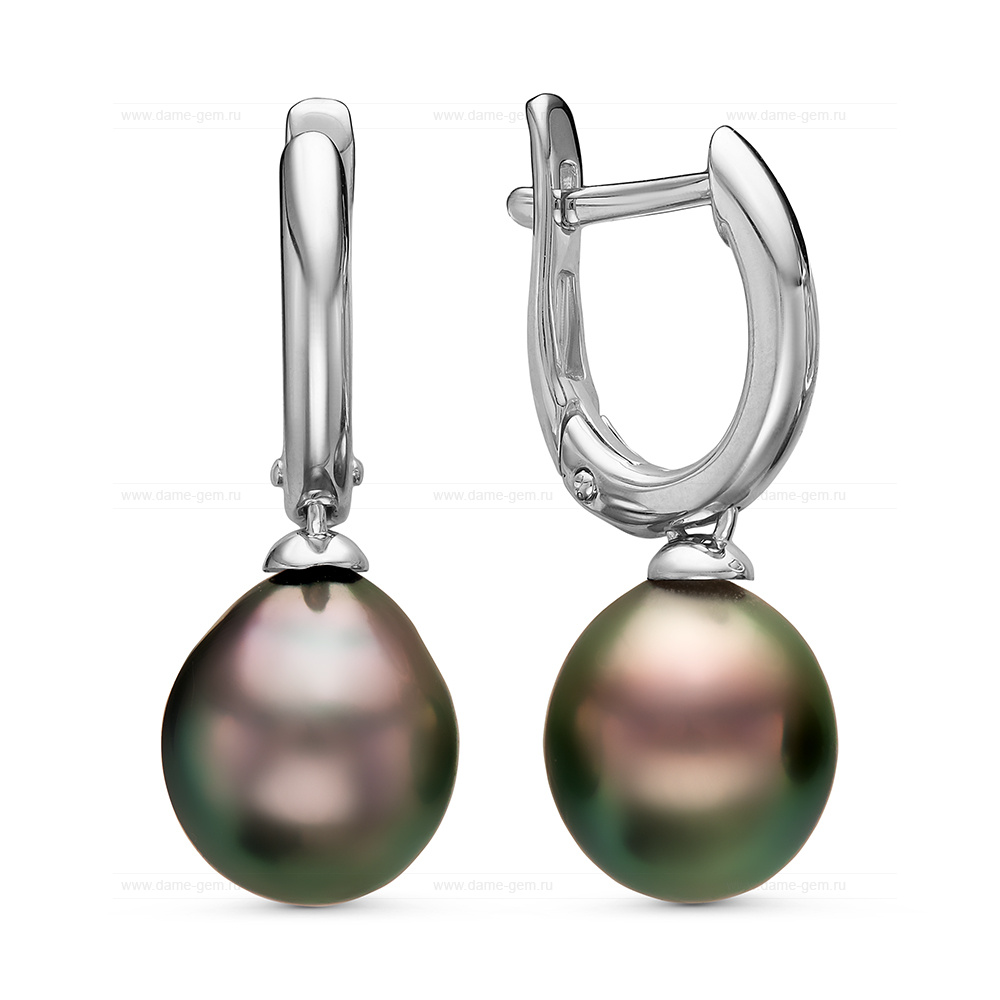 Серьги из серебра с Таитянскими жемчужинами 9,6-9,9 мм. Артикул 11110
