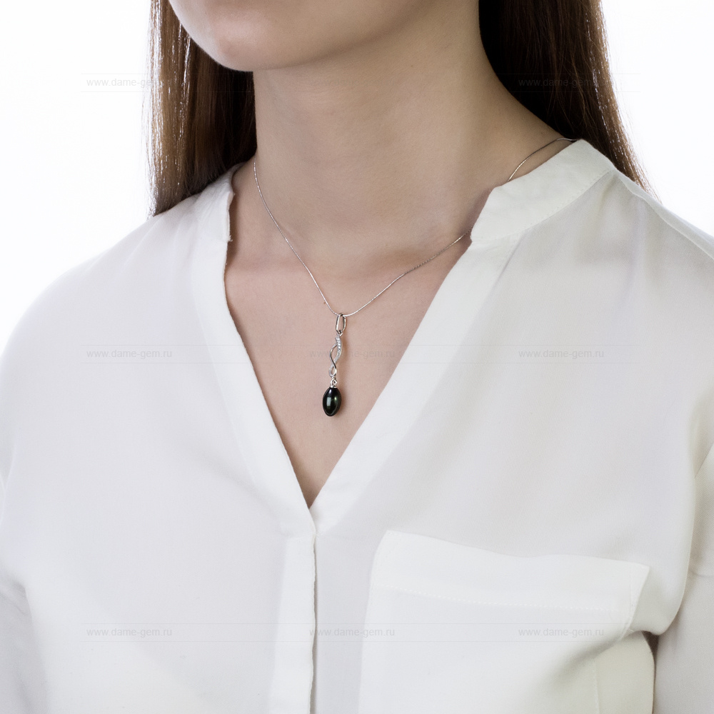 Кулон из серебра с черной жемчужиной "капля" 7,5-8 мм. Артикул 11592 Кулон из серебра с черной жемчужиной "капля" 7,5-8 мм. Артикул 11592