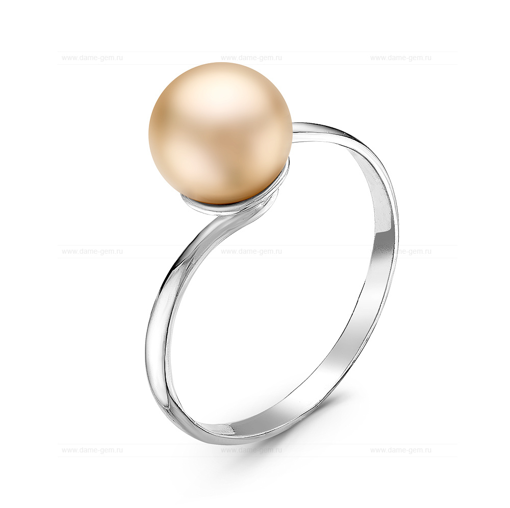 Кольцо из серебра 925 пробы с розовой жемчужиной 7,5-8 мм. Артикул 10883