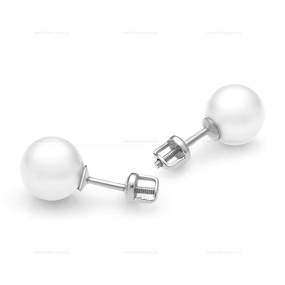 Пусеты из серебра с белыми жемчужинами 7,5-8 мм. Артикул 11737 Пусеты из серебра с белыми жемчужинами 7,5-8 мм. Артикул 11737