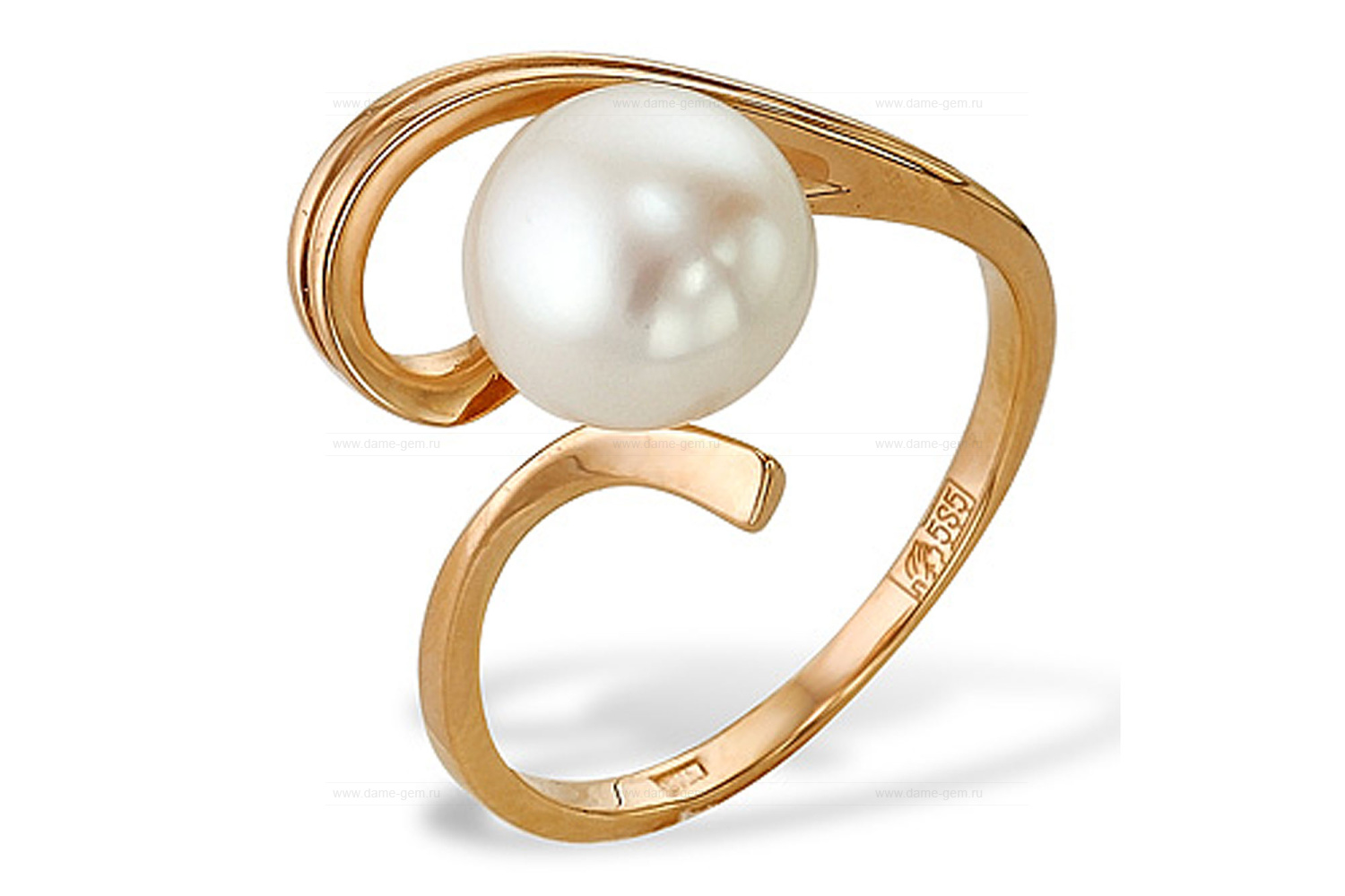 Кольцо из серебра 925 пробы с белой речной жемчужиной 8-8,5 мм. Артикул 9251