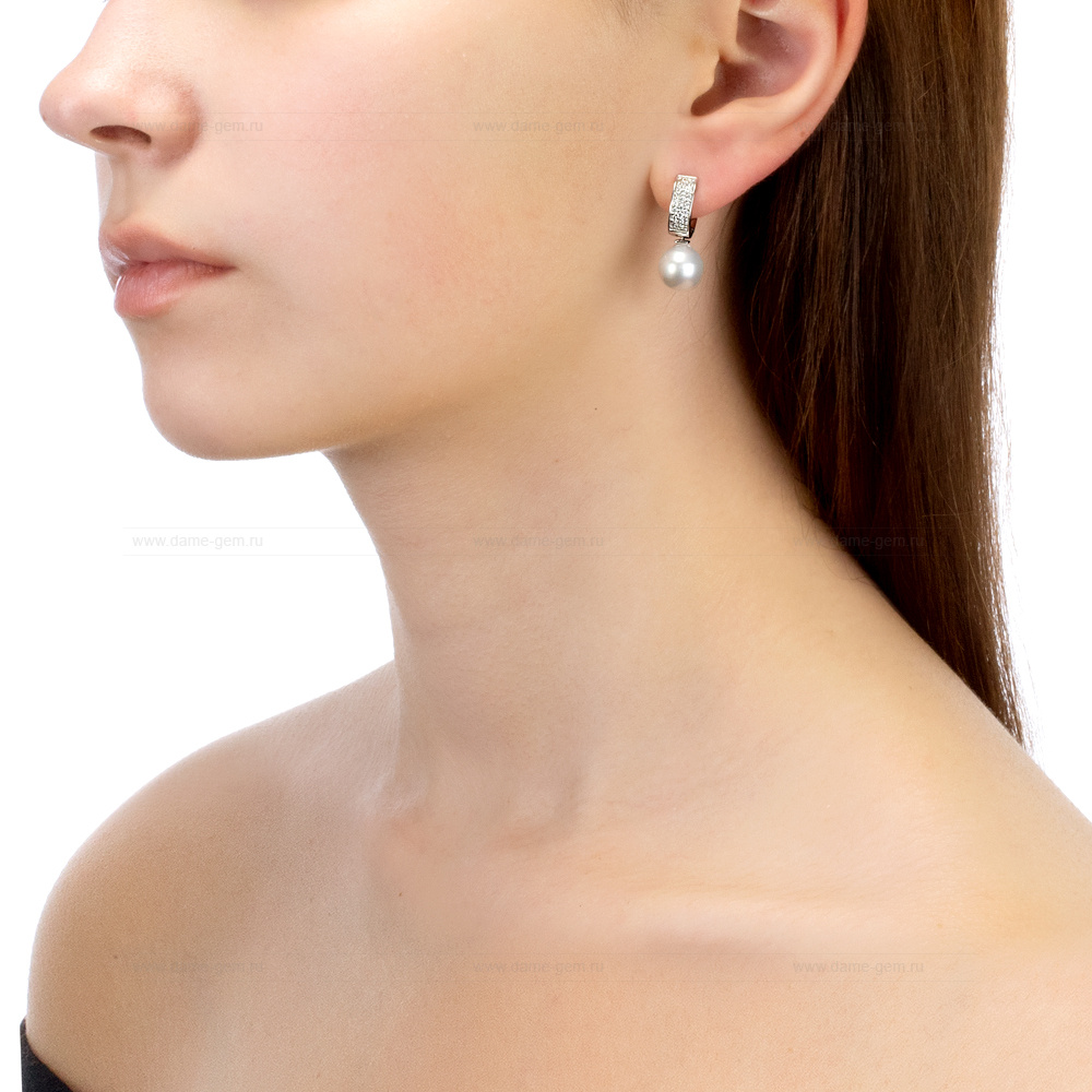 Серьги из серебра с белыми жемчужинами 8,5-9 мм. Артикул 11442