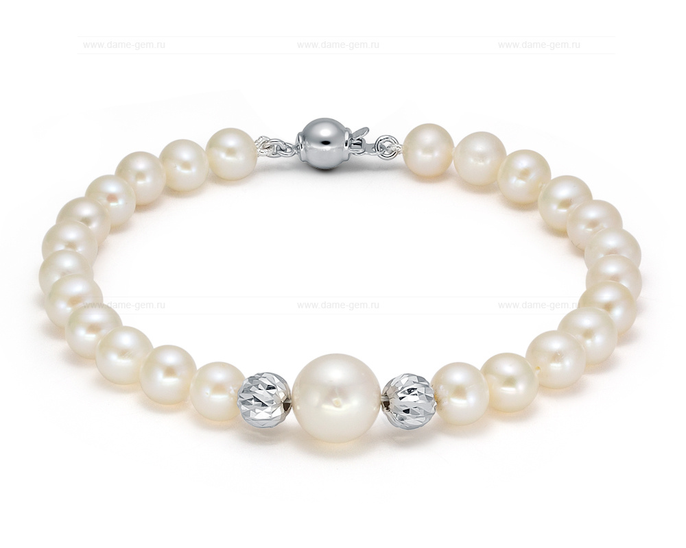 Браслет из жемчуга 6-10 мм и вставками из серебра. Качество жемчуга наивысшее ААА. Артикул 12865