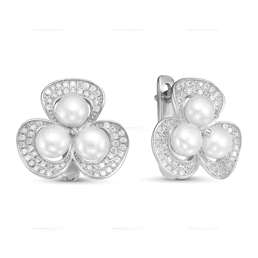 Серьги из серебра с белыми жемчужинами 5,5-6 мм. Артикул 10418