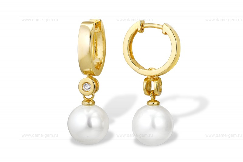 Серьги из серебра с белыми жемчужинами 8,5-9 мм. Артикул 9601