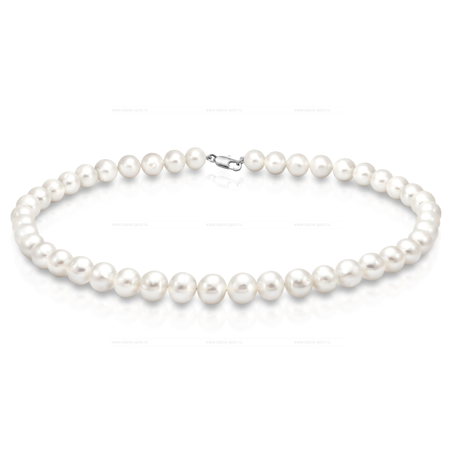 Ожерелье из белого круглого речного жемчуга 8,5-9,5 мм. Качество жемчуга наивысшее ААА. Артикул 8294