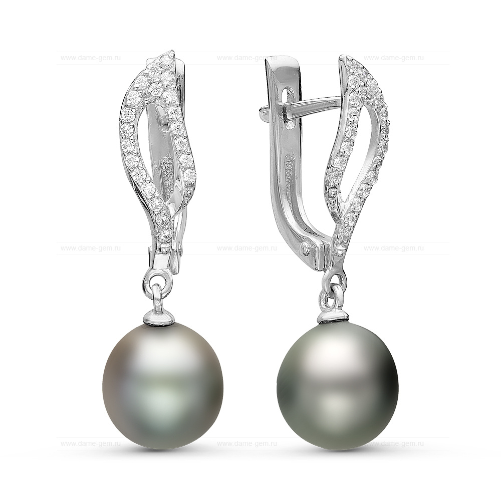 Серьги из серебра с Таитянскими жемчужинами 9-9,5 мм. Артикул 10813