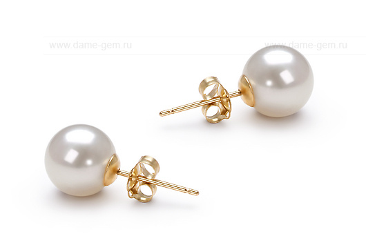 Пусеты из серебра с белыми жемчужинами 8-8,5 мм. Артикул 10174