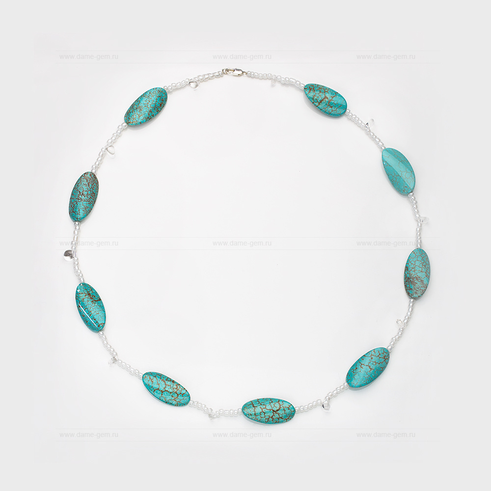 Бусы из бирюзы, кристаллов и бисера. Артикул 12633